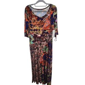 Soft‎ Surroundings Estelle Tropics Multi Floral Maxi Dress 3/4 Sleeve small